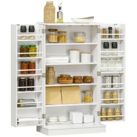 41" Kitchen Sideboard Cabinet with 5-Tier Shelving 12 Spice Racks Adjustable Shelves, White