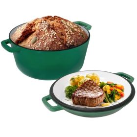 Multi-usage Cast Iron Dutch Oven for Stews/Braising (Color: green, Type: Cookware)