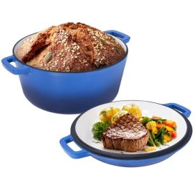 Multi-usage Cast Iron Dutch Oven for Stews/Braising (Color: Blue, Type: Cookware)